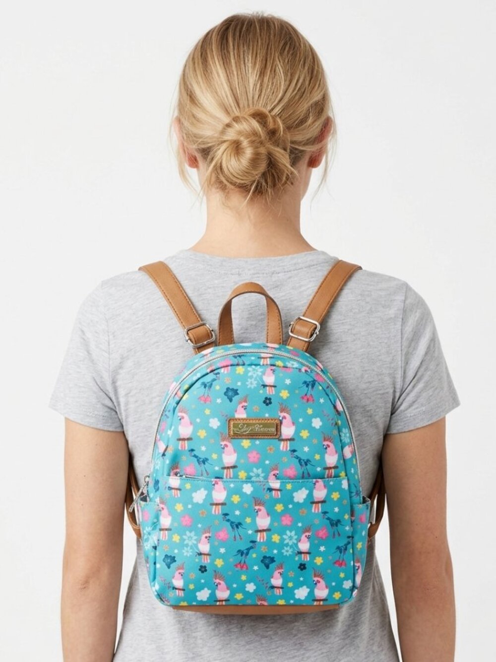 NWT Lily Bloom Galah Cockatoo Mini Backpack Teal Bird Print